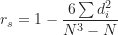 \begin{equation*}r_s=1-\frac {6\sum d_i^2}{N^3-N}\end{equation*}