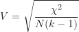 \begin{equation*}V = \sqrt {\frac {\chi^2}{N(k-1)}}\end{equation*}
