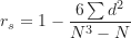 \begin{equation*}r_s=1-\frac {6 \sum d^2}{N^3-N}\end{equation*}