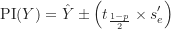 \begin{equation*}\text {PI}(Y) = \hat Y \pm \left ( t_{\frac {1-p}{2}} \times s^{\prime}_e \right )\end{equation*}