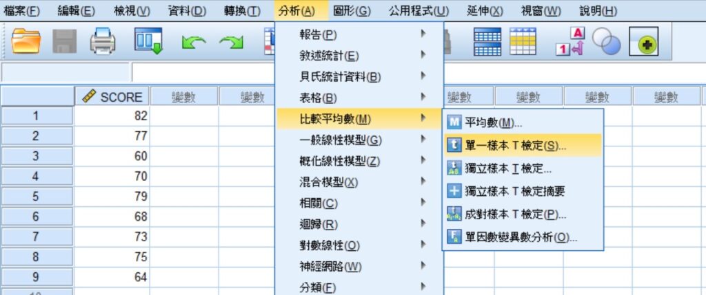 one-sample t-test menu in spss