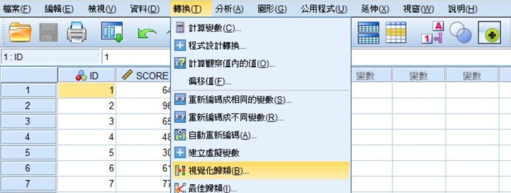 spss menu of grouped frequency distribution