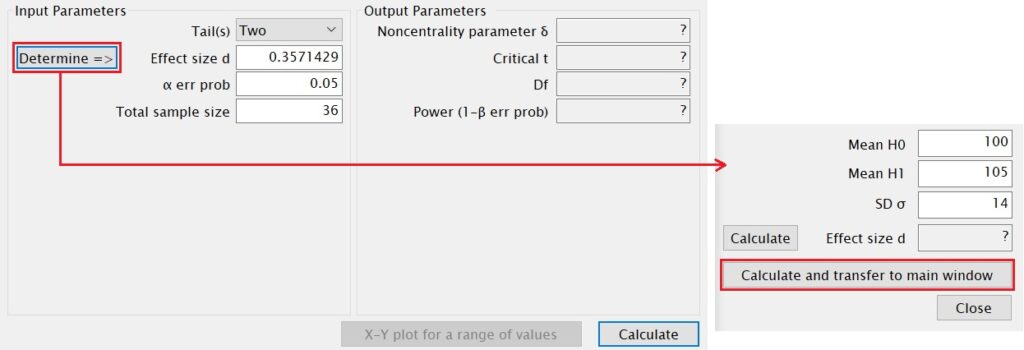 input parameters in G*Power