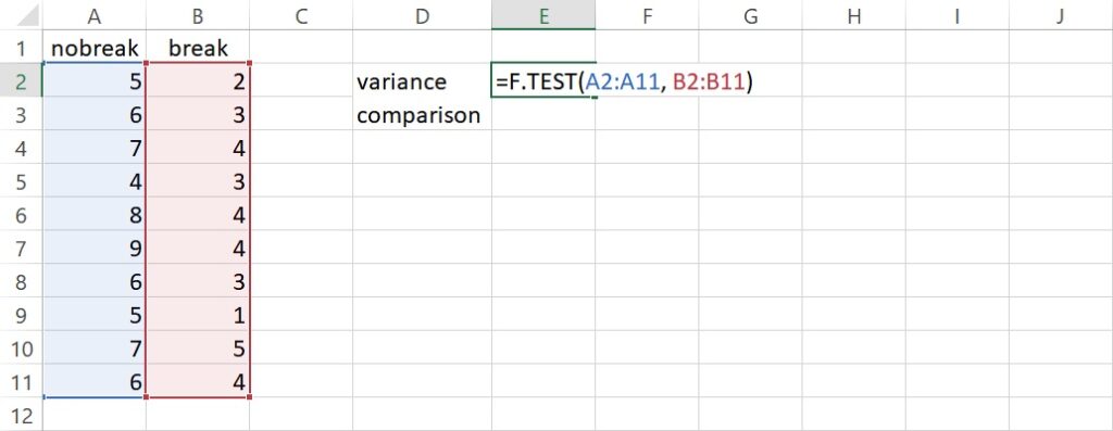 F.TEST function in Excel
