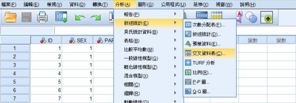 spss menu of chi-square test of independence