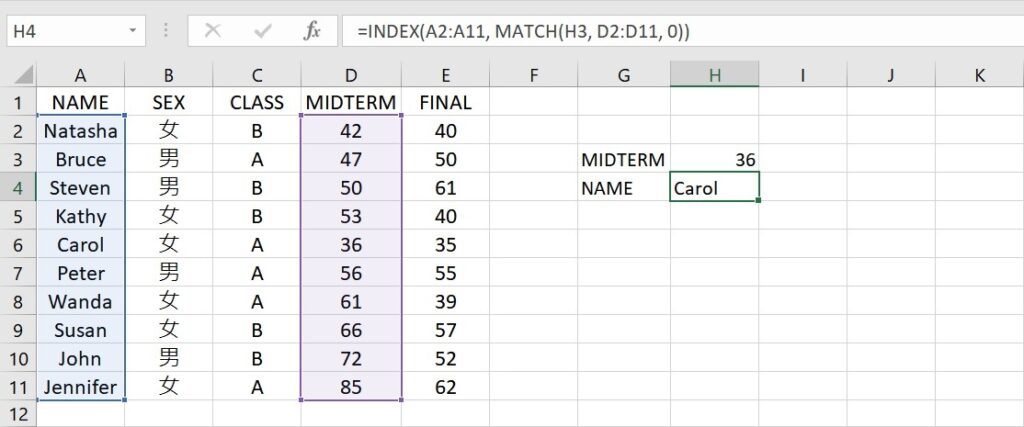 left lookup using INDEX and MATCH functions