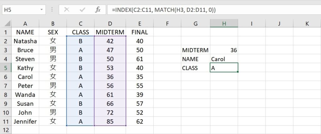 left lookup using INDEX and MATCH functions