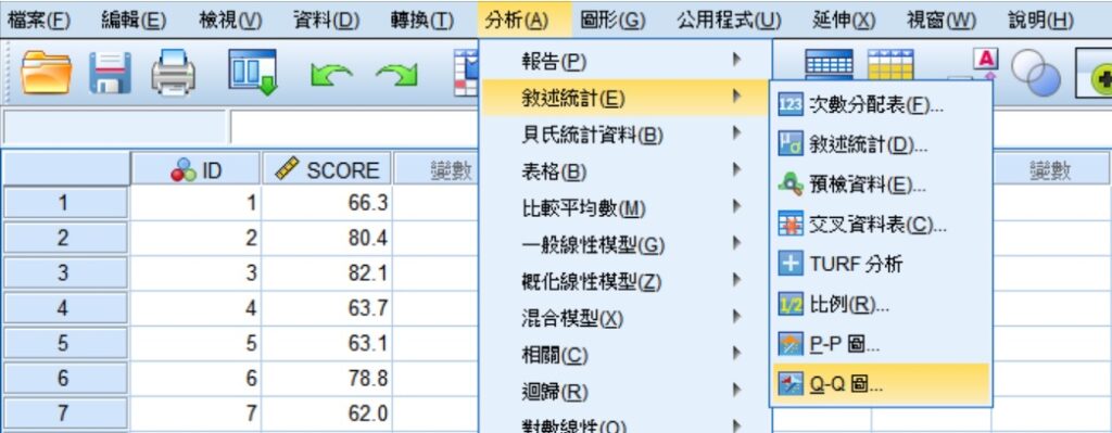 spss menu of Q-Q plot