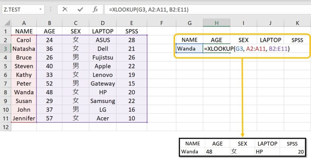 results of multiple values using XLOOKUP function
