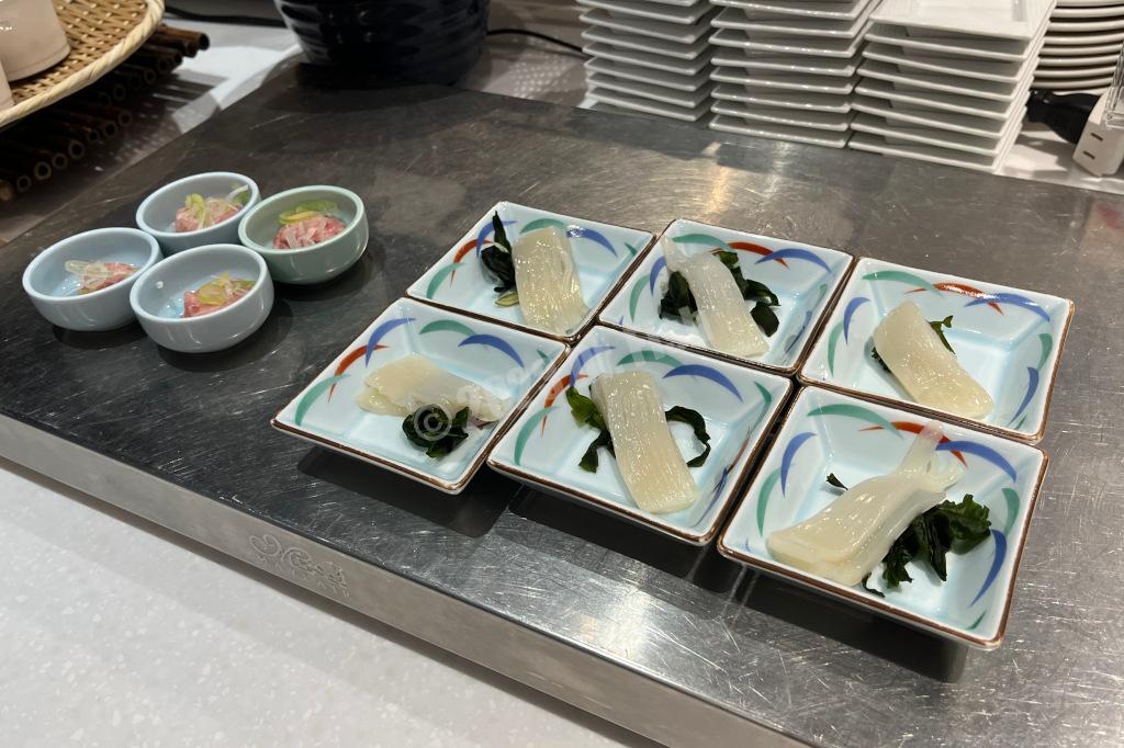 squid sashimi in the restaurant of the HOTEL MYSTAYS Hakodate Goryokaku