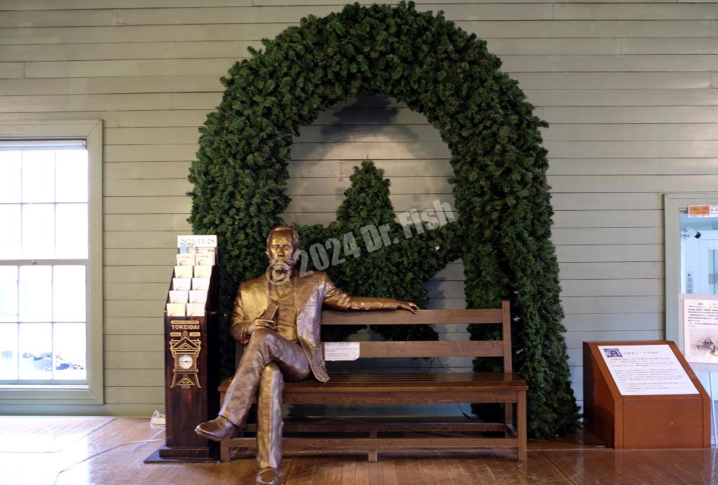sculpture of Dr. Clark in the military hall at the Sapporo clock tower