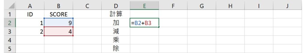 addition using Excel (typing in a cell)