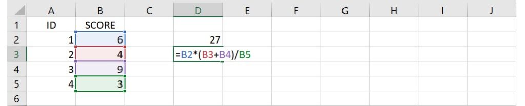 order of calculations with parentheses in Excel