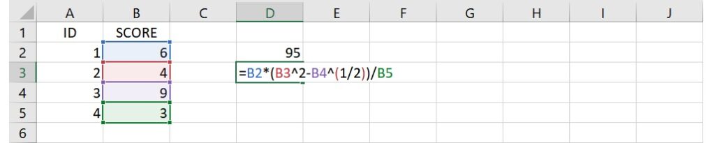 order of calculations with square and square root enclosed in parentheses in Excel