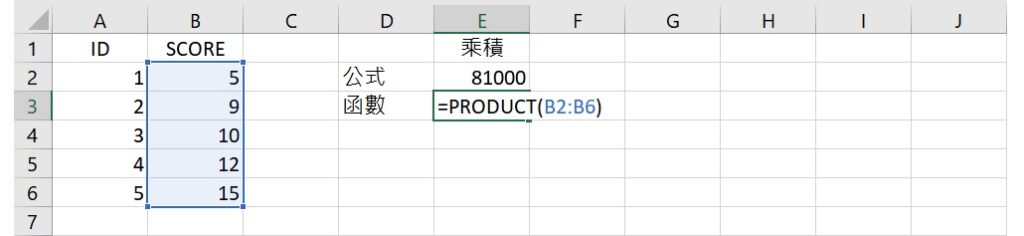 multiply values using PRODUCT function in Excel