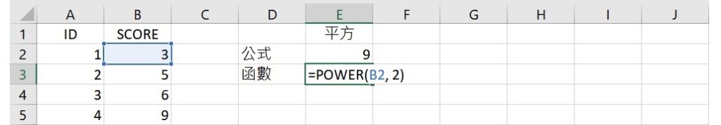 square a number using POWER function in Excel