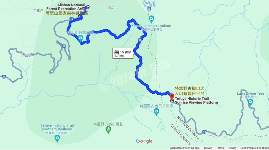 route from the Alishan National Forest Recreation Area to Tefuye historic trail