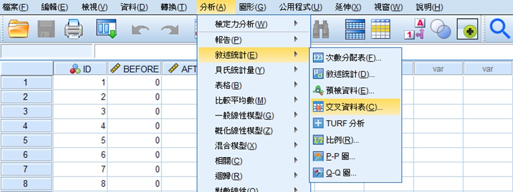 spss menu of crosstabulation