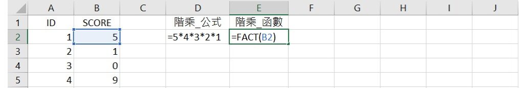 factorial calculation using FACT function