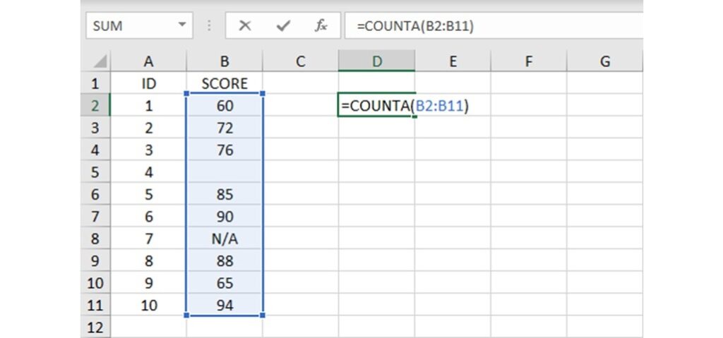 Excel COUNTA function