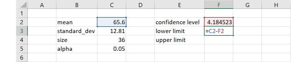 lower confidence limit using Excel