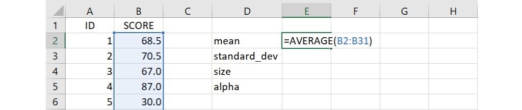 mean of data using AVERAGE function in Excel